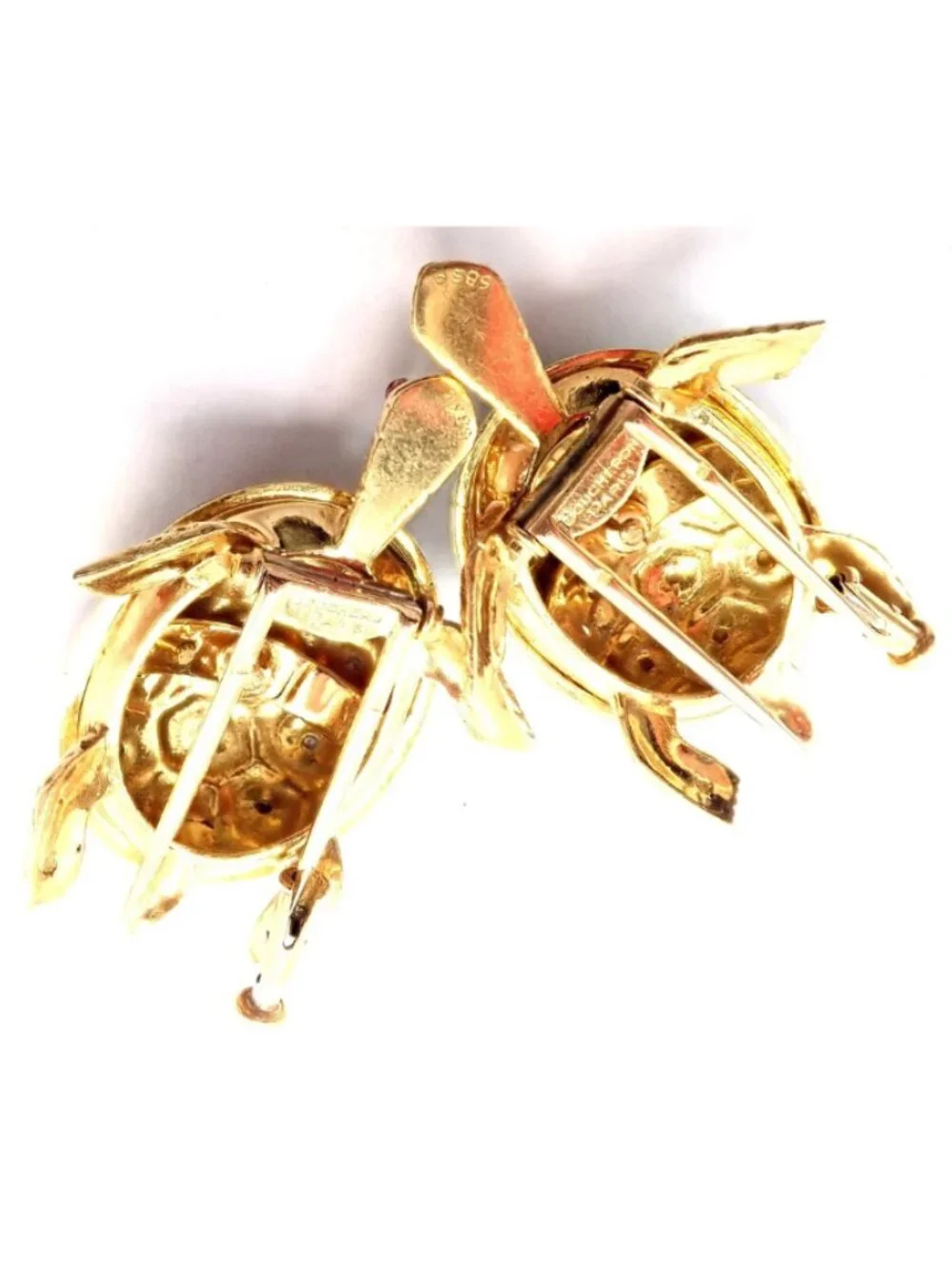 Vintage! Boucheron France 18k Yellow Gold Enamel Set Of Two Turtle Brooches